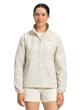 The North Face Beige Marble-Print Half-Zip Pullover
